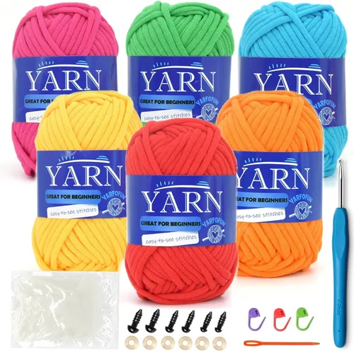 Vista 17 de Paquete de 6 hilos de ganchillo para principiantes, colores arcoíris, multicolor, hilo de ganchillo de algodón para tejer a ganchillo, para Serie