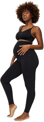 Vista 2 de Motherhood Maternity Women's Essential Stretch Secret Fit Over the Belly Leggings Full Length & Crop Length XS-3X 1 & 2 Packs