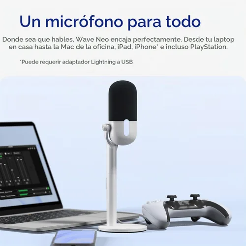 Vista 4 de Elgato Wave Neo - Micrófono de condensador USB, toque para silenciar, para juegos, transmisión, reuniones, grabación de voz