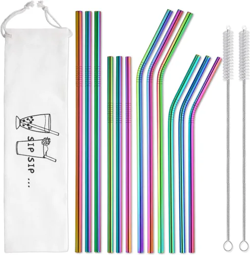 Vista 8 de Hiware Paquete de 12 pajitas de acero inoxidable negras reutilizables con estuche, pajitas de metal para vasos de 30 y 20 onzas, aptas