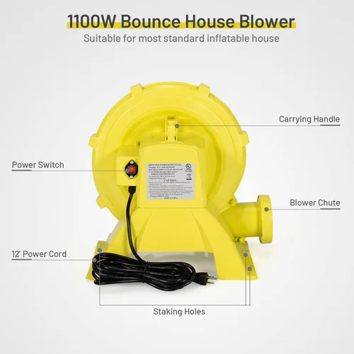 Vista 4 de Costzon Soplador de aire, soplador de 1.5 HP para casa de rebote, ventilador de bomba de 1100 W, soplador inflable comercial, perfecto para casa
