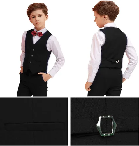 Vista 4 de Boy Suits 5 Piece Slim Fit Suit for Kids Toddler Formal Set Wedding Ring Bearer Outfit