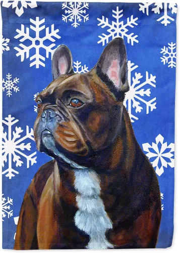 Vista 281 de Caroline's Treasures SC9374GF Bulldog English Snow flakes Holiday Garden Flag Buzón Bandera decorativa para patio exterior, patio, obras de arte