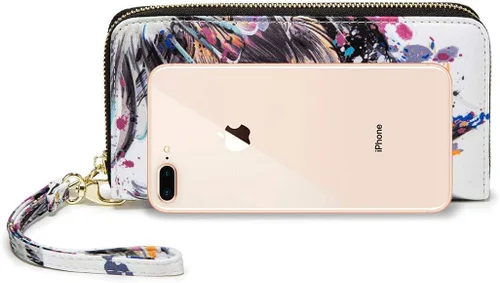 Vista 215 de Cartera de mano para mujer, estilo bohemio, con RFID, elegante, espaciosa con correa para viajes, capacidad para tarjetas, teléfono, dinero