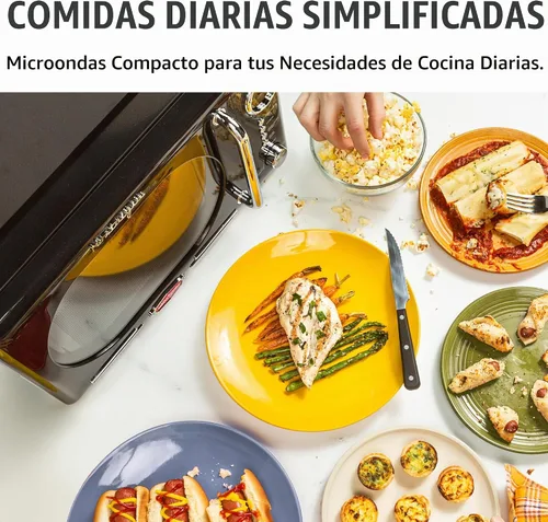 Vista 7 de Nostalgia Horno microondas retro compacto para encimera, 0.7 pies cúbicos, 700 vatios con pantalla digital LED, bloqueo infantil, interior fácil