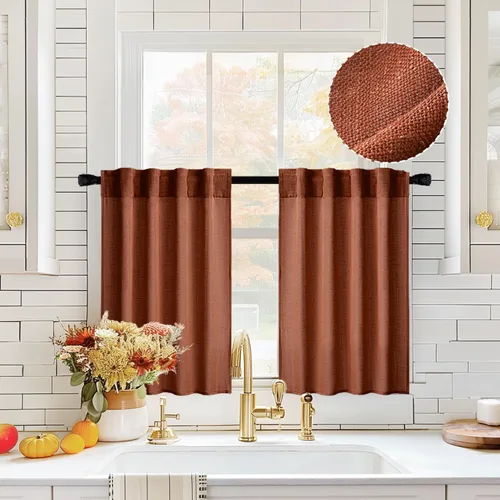 Vista 100 de MIULEE - Cortinas semitraslúcidas suaves y gruesas con textura de lino para cocina y ventana de baño, con trabilla trasera y bolsillo para Blanco