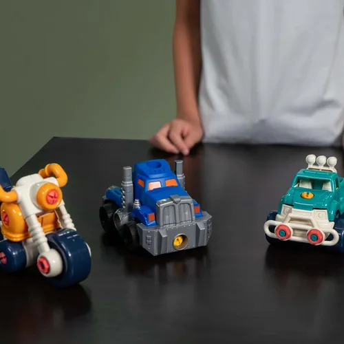 Vista 3 de Toysmith Construye tu propio juego de vehículos, construye 3 vehículos diferentes de 84 piezas, el juego incluye motocicleta, camión todoterreno