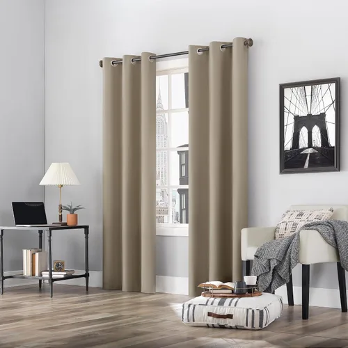 Vista 7 de Sun Zero Cyrus - Par de paneles de cortinas térmicas 100 % opacas con ojales, 40 x 96 pulgadas Beige piedra