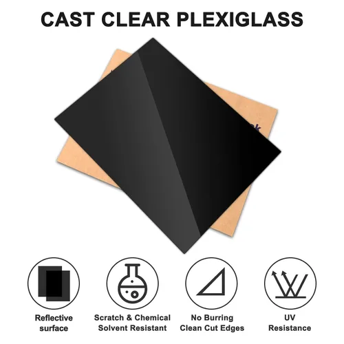 Vista 6 de Hoja acrílica negra de 12 x 16 x 1/8 pulgadas, paquete de 2 hojas de plexiglás fundido negro, alternativa de vidrio para letreros de bricolaje