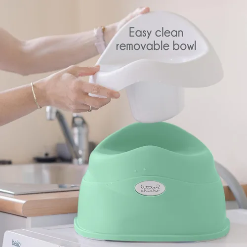 Vista 5 de Little Chicks Silla de inodoro de entrenamiento para ir al baño fácil de limpiar con protector contra salpicaduras integrado, base antideslizante