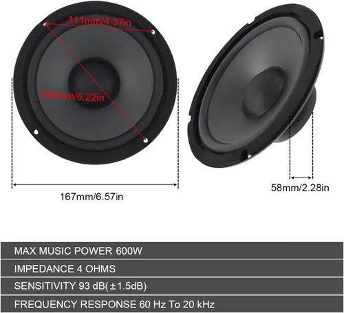 Vista 2 de Altavoz de audio para automóvil, 6.5 pulgadas, 600 W, 2 vías, altavoz coaxial de alta fidelidad, puerta del vehículo, audio automático, música