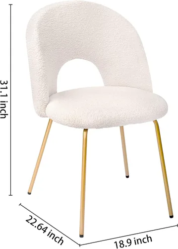 Vista 3 de CangLong Juego de 2 sillas de comedor de terciopelo con patas de metal para sala de estar, cocina, color blanco