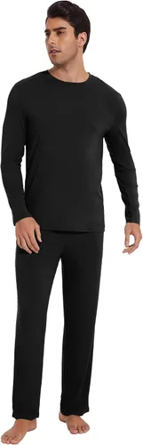 Vista 3 de WiWi Conjunto de pijama de viscosa de bambú para hombre, ropa de dormir de manga larga, ropa de dormir de punto, 2 piezas, conjuntos de ropa