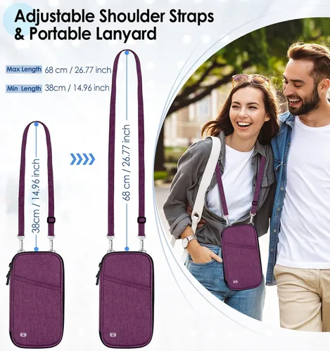 Vista 2 de BKNOOU Soporte para pasaporte familiar, organizador de documentos de viaje con correa cruzada para muñeca, cartera impermeable para pasaporte
