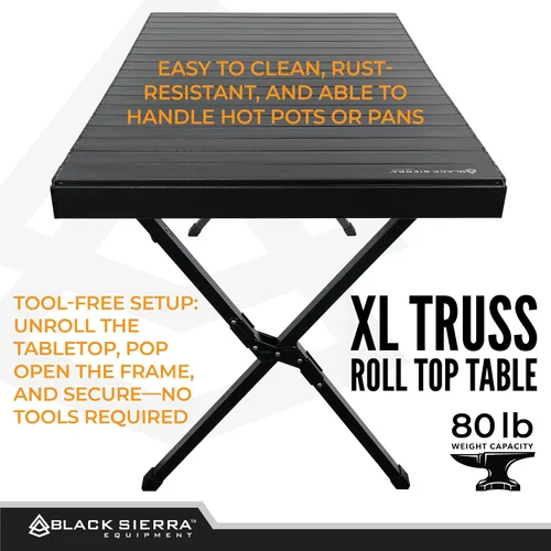 Vista 5 de Black Sierra XL - Mesa de camping portátil plegable, mesa ligera para uso en interiores y exteriores, para picnic y fiesta de campo, bolsa