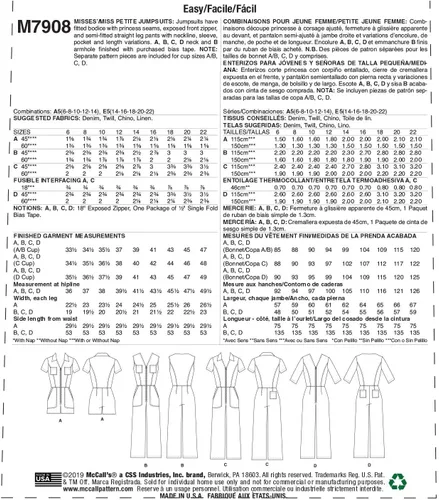 Vista 2 de McCall Patrón Petite largo y corto mono de mujer, tallas 6-14 patrón de costura