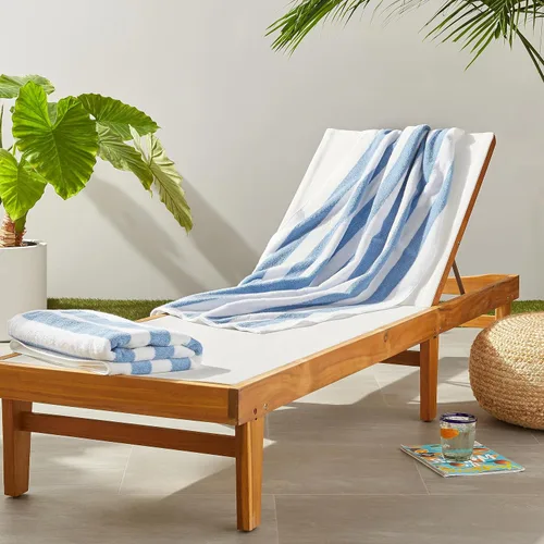 Vista 9 de Amazon Basics Toallas de playa a rayas, suaves y absorbentes, 100% algodón hilado en anillo, lavables a máquina, de secado rápido, certificado Azul