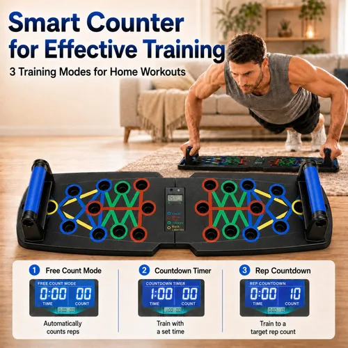Vista 2 de Push Up Board with Smart Counter, Foldable Home Workout Equipment for Men, Portable Pushup Board with Non-Slip Handles for Chest, Shoulders, Back &