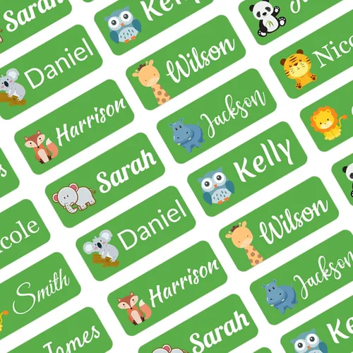 Vista 14 de 100 etiquetas adhesivas de nombre personalizadas para niños, suministros escolares, etiquetas de nombre para botellas de agua de guardería