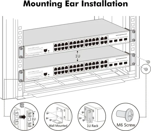 Vista 3 de MokerLink Kit de montaje en rack para interruptores de 17.3 pulgadas de ancho, distancia de orificio ajustable, kit universal, compatible