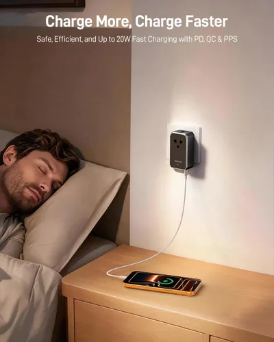 Vista 8 de EPICKA Adaptador de viaje universal Air 20W PD&QC con 1AC/3USB-C/1USB-A