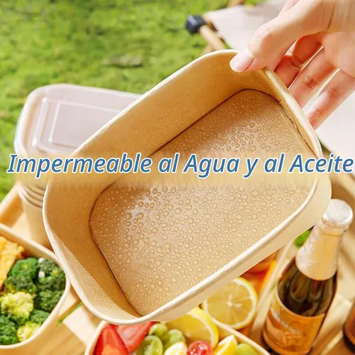 Vista 4 de Paquete de 50 recipientes de alimentos de papel Kraft, 25 onzas