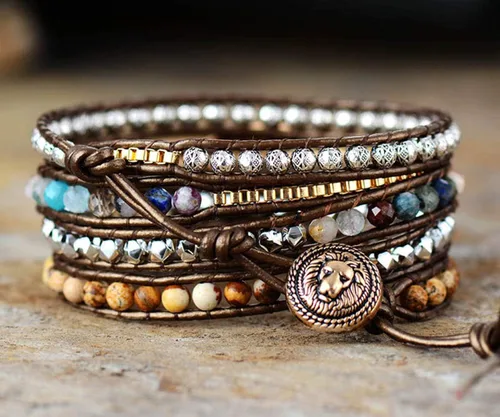Vista 93 de ZOSOJONA - Pulseras bohemias hechas a mano de piedra natural, que dan vuelta, con cuentas de cristal de turquesa