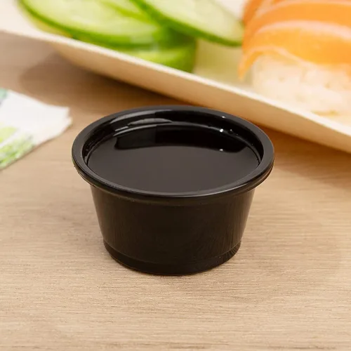 Vista 6 de Restaurantware RW Base - Tazas de salsa de 0.8 onzas, 2000 tazas de condimento aptas para microondas, resistentes a las grietas, desechables de Negro