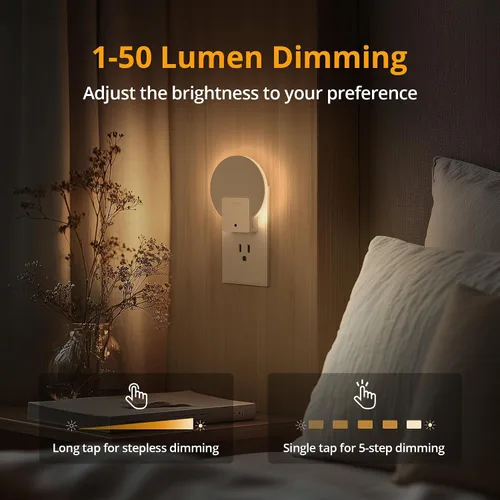 Vista 3 de Luz nocturna LED enchufable con retroiluminación y sensor automático de atardecer a amanecer, 1-50 LM, luz nocturna regulable de luz blanca cálida