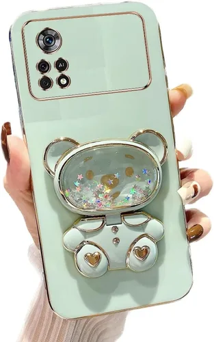 Vista 8 de Miagon Bear - Funda con soporte para espejo para Xiaomi Redmi A1, Quicksand Glitter Electroplated Soft TPU Protector Slim a prueba de golpes