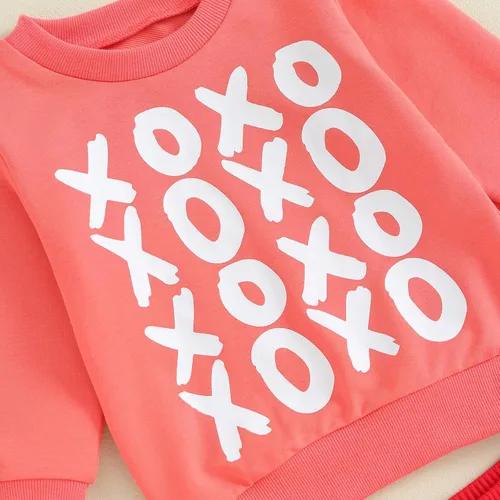 Vista 6 de Conjunto de sudadera de manga larga con estampado de corazón dulce y pantalones acampanados para el día de San Valentín
