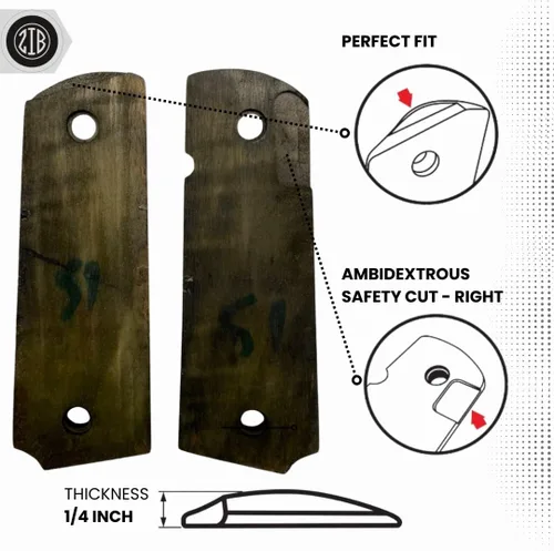 Vista 5 de 1911 Original Series US Logo Wooden 1911 Grips, Ambi Safety Cut, Handgun-Pistol Grips, 1911 Wood, Full Size, 1911 Accessories, Gift for Veterans