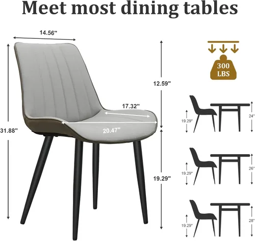 Vista 3 de Sillas de comedor para habitación, mesa y asiento de cocina, paquete de 4 unidades, tapizadas de piel sintética, patrón de ondas, patas de metal