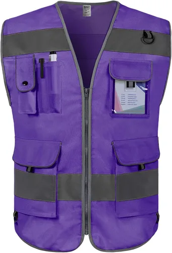 Vista 8 de TCCFCCT Chaleco de seguridad reflectante de alta visibilidad con 9 bolsillos para hombres y mujeres, chaleco de construcción Hi Vis con tiras