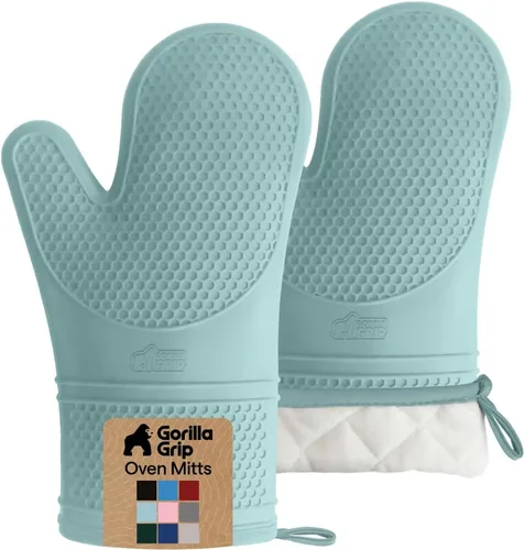 Vista 10 de GORILLA GRIP - Juego de guantes de horno de silicona suave sin BPA, guantes de cocina resistentes al calor e impermeables, forro de algodón grueso