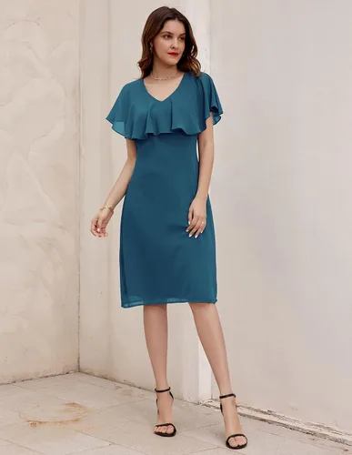 Vista 3 de GRACE KARIN Women Chiffon Ruffle Cape Cocktail Dresses for Party Wedding
