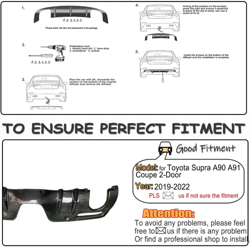 Vista 6 de Difusor de parachoques trasero de fibra de carbono para Toyota Supra A90 A91 2019-2022 Coupé 2 puertas parachoques inferior alerón protector