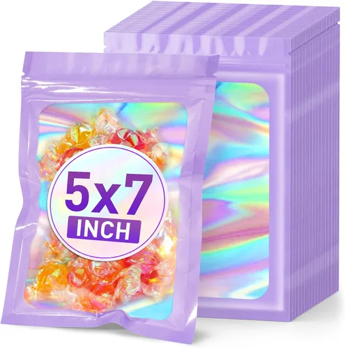 Vista 45 de ANZNKU 50 piezas 7 cm x 23 cm Bolsas holográficas para bolígrafos Bolsas de embalaje para bolígrafos Bolsa resellable a prueba de olores