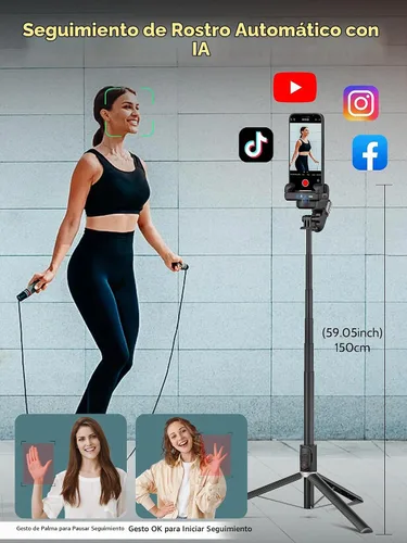 Vista 3 de AOCHUAN Trípode de seguimiento facial de 59 pulgadas, cardán para teléfono Negro