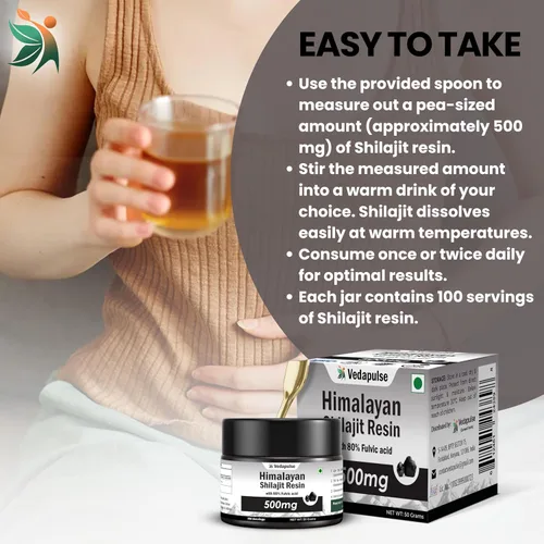 Vista 2 de Resina Shilajit/Shilajeet del Himalaya - 500 mg 80% ácido fúlvico Puro y natural Potente suplemento ayurvédico para energía, resistencia