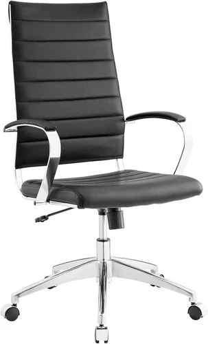 Vista 4 de LexMod Jive silla de oficina ejecutiva acanalada respaldo alto, Vinilo, Negro