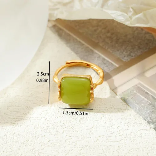 Vista 7 de Zaycca Anillos chinos de jade de bambú para mujer, anillo étnico de cobre chapado en oro ajustable con apertura, Esmalte, No