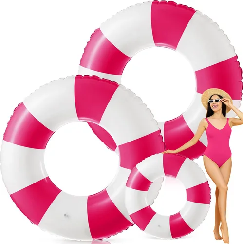 Vista 10 de Foilswirl Flotadores inflables jumbo de 47.24 pulgadas para piscina, anillos de piscina a rayas azules y blancas, tubo inflable para mujeres