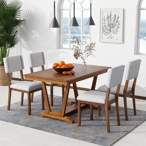 Vista 14 de Juego de mesa de comedor de altura de mostrador, juego de mesa de bar de madera de 5 piezas con mesa de comedor de almacenamiento grande, diseño que