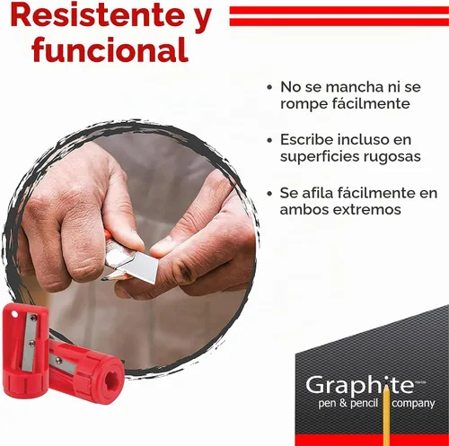 Vista 5 de GRAPHITE Lápices de Carpintero de Mina Dura a Granel - (1) Paquete de 12 Piezas Lápiz de Madera para Construcción #2 (HB) - Negro