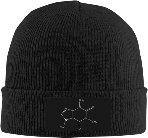 Vista 2 de Caffee Chemistry Molecule Unisex Beanie, Classic Cuffed Knit Loose Warm Ski Hat with Knit Lining, A Must-Have Knit Hat for Winter. Black