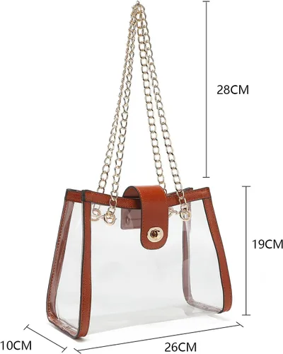 Vista 6 de Bolsos de hombro transparentes para mujer, ligeros, con correa de cadena y bolsas cruzadas con cierre giratorio.