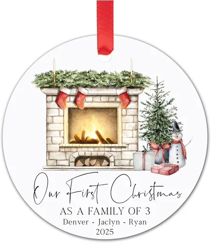 Vista 10 de Adorno de Navidad de familia de tres – Regalos para padres recién nacidos – Regalos para padres nuevos para parejas – Adornos de Navidad 2