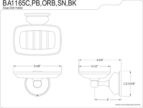 Vista 2 de Kingston BA1165ORB Wall-Mount Soap Dish Holder, Oil Rubbed Bronze Vintage Wall-Mount collection; Fabricated from solid brass and porcelain; Easy