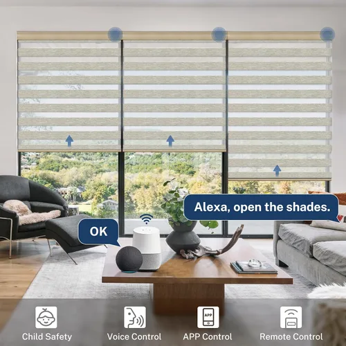 Vista 2 de Keego Persianas motorizadas con control remoto de cebra para ventanas, persianas inteligentes eléctricas compatibles con Alexa en casa, oficina